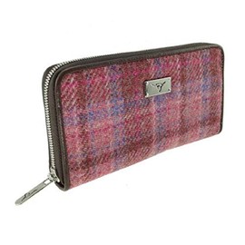 Glen Appin Harris Tweed Large Zip Purse LB2100 Staffa, Colour 103 pink check, Casual