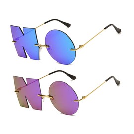 ENTHYI Letter NO Party Rimless Irregular Design Sunglasses For Men/Women UV400 Streetwear Eyewears (purple+blue)