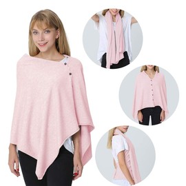 stylesilove Multi-Use Knit Nursing Shawl Poncho Adjustable Buttons for Breastfeeding Protection Nursing Cover Infinity Scarf (Pink)
