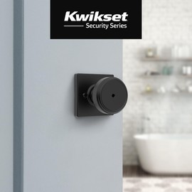 Kwikset Maven Interior Privacy Door Knob with Lock, Square Door Handle for Bathroom and Bedroom, Matte Black Keyless Turn Lock Doorknob, with Microban Protection