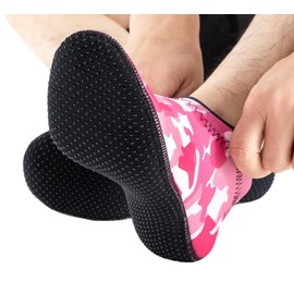 SUJAYU 3mm Neoprene Diving Socks Men & Women, Low Cut Free Diving Fins Pool Skimmer Sock, Thermal Water Socks for Women & Men Snorkeling Surfing Swimming (Pink, XS)