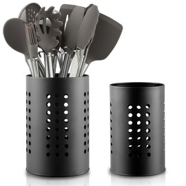 Berglander Kitchen Utensils Holder for Kitchen Counter 2 Pieces, Black Stainless Steel Cutlery Holder, Kitchen Essentials Farmhouse Style Home Kitchen Countertop Organizer