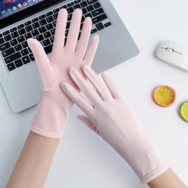 AWOCAN Women UV Protection Gloves Sunscreen Gloves Full Finger Touchscreen Summer for Driving Riding Outdoor Activities (Pink)