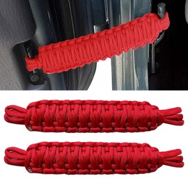 UGSHY 2 PCS Car Door Limit Straps, Heavy-Duty Paracord Hand-Woven Straps Locator, Tensile Resistant Door Swing Limiter, Compatible with Jeep Wrangler CJ YJ TJ JK JKU JL Interior Accessories (Red)