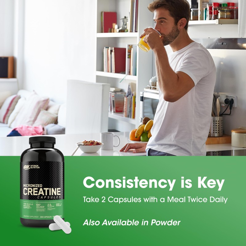 Optimum Nutrition Micronized Creatine Monohydrate Capsules, Keto Friendly, 2500mg, 300