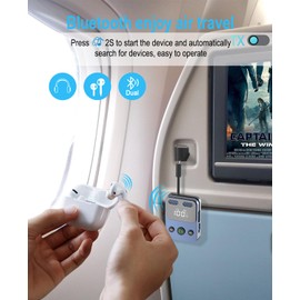 BabbleCom Bluetooth 5.3 Transmitter Receiver, 2-in-1 Adapter for Airplane, Bluetooth Transmitter for 3.5mm Aux Jacks Headphone, TV, Home Stereo, Speakers, Headphone, Car, Dual Connection