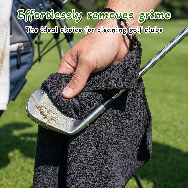 Bruislard 2 Pack Black Golf Towel with Carabiner Clip 12"