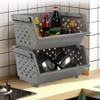 Xowine 4-Pack Gray Plastic Stackable Kitchen Storage Basket, Stacking Organizer