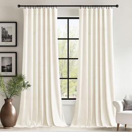 StangH Ivory White Velvet Curtains for Sliding Door Luxury Room Darkening Thermal Curtains for Winter, Rod Pocket Drapes for Living Room/Bedroom Window Decor, W62 x L84, 2 Panels