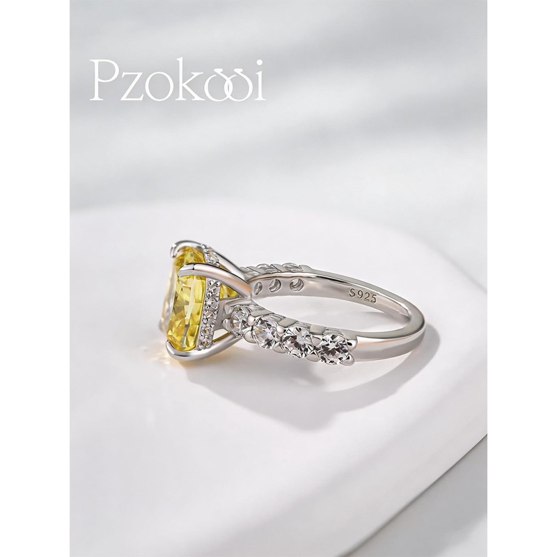 4.5ct Cushion Cut 925 Silver Yellow Stone Engagement Ring for