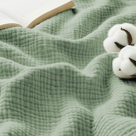 Lanqinglv Muslin Cuddly Blanket, 150 x 200 cm, Cotton Blanket, 4-Layer Muslin Summer Blanket, Green Bedspread, Oeko-Tex Certified, Living and Cuddly Blanket for Couch and Sofa, Bed Throw, Cotton