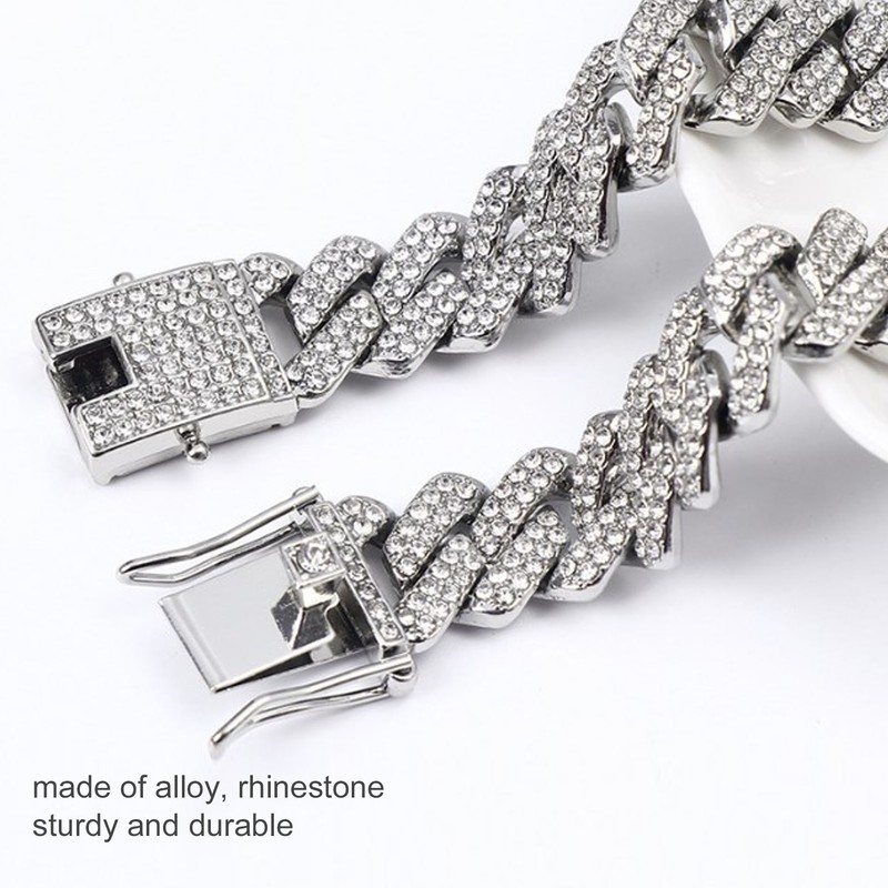 19.7in Necklace Rhombus Full Rhinestones Cool Double Layered Chain Necklace