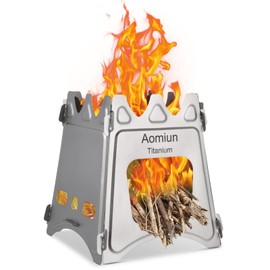 Aomiun Camping Stove Portable Wood Burning Stove Titanium Wood Stove Lightweight Backpacking Stove Folding Camp Stove for Outdoor Cooking Camping Hiking Picnic Hunting BBQ & Survival