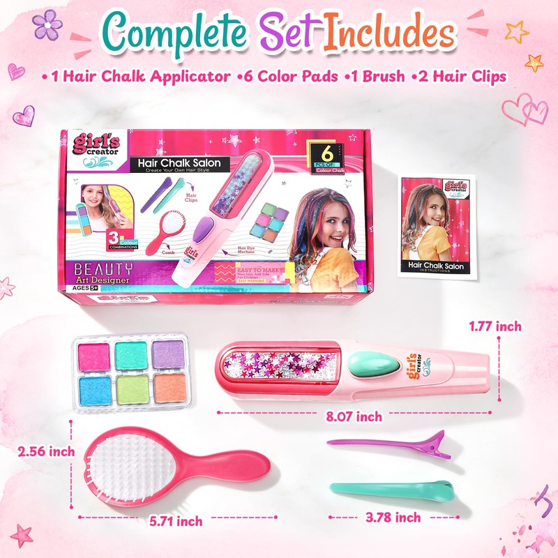Hair Chalk Set for Girls, 6 Colour Pads with Applicator,