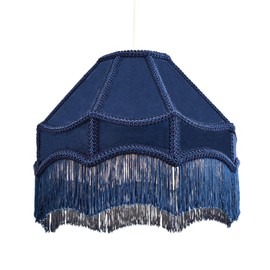 Handmade Victorian Empire Pendant Lamp Shade in Midnight Blue Velvet with Embroidered Trims and Tassels | 30cm x 19cm | for Pendant Floor or Table Lamp by Happy Homewares