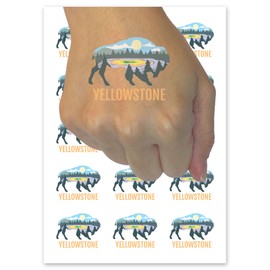 Yellowstone National Park Bison Silhouette Temporary Tattoo Water Resistant Fake Body Art Set Collection - 54 1" Tattoos (1 Sheet)
