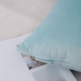 MoonRest - Pack of 2, Velvet Decorative Pillow Cover Set, Cozy Soft with Hidden Zipper Solid Color for Sofa Bedroom Car Couch Throw Pillow 16 x 16 Baby Blue