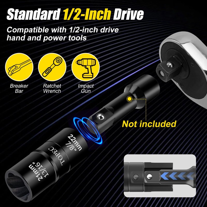 Topec 21mm x 22mm Flip Lug Nut Extractor, 1/2" Drive