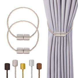 TopHomer 2 Pack Magnetic Curtain Tie Backs - 16.14in/41cm Handmade Weave Tie Backs for Curtains, 5 Colors (Beige/Gold/Dark Coffee) for Home Office Outdoor Window Drapery