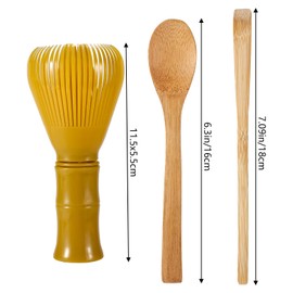Lyreh 3-Piece Matcha Whisk Set, Includes Reusable Matcha Stirrer Made of Resin Wooden Spoon and Clip Green Tea Brush Set for Tea Preparation
