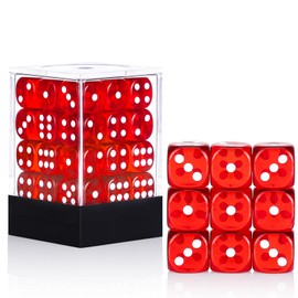 36 of Pack 12MM 6 Sided MINI Dice Set,Translucent Colors Game Dice Set, 6 Sided Standard Colored Dices for Tenzi, Farkle, Yahtzee, Bunco or Teaching Math, with Portable Plastic Box(Red)