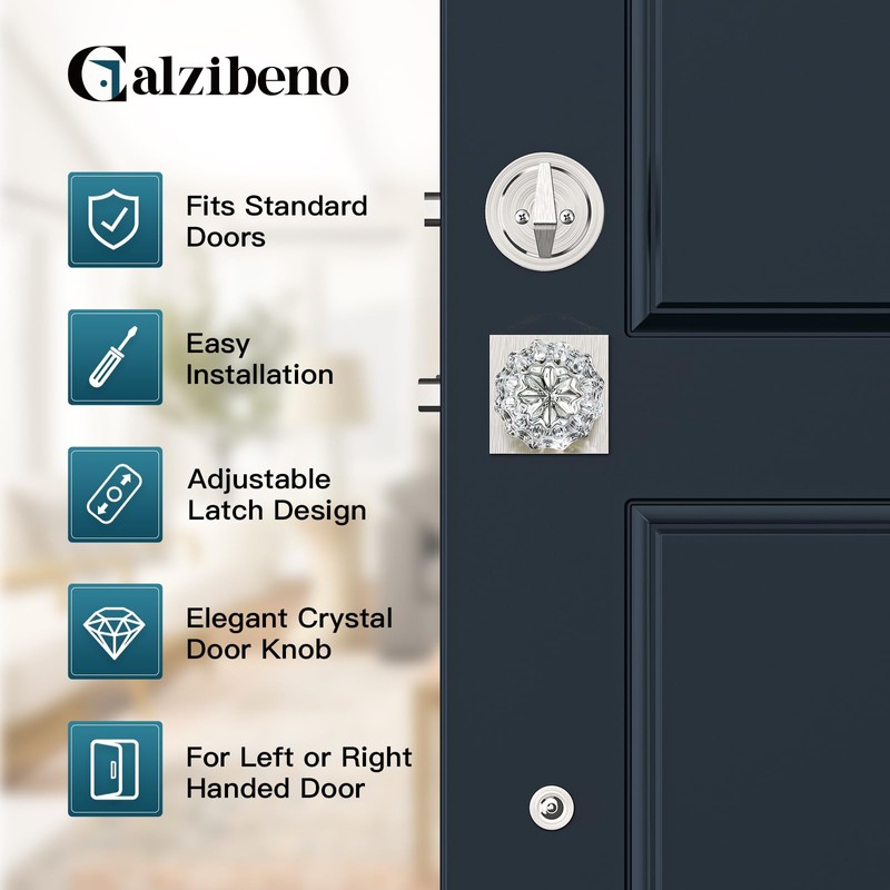 Calzibeno Brushed Nickel Front Door Handle and Deadbolt Set, Front