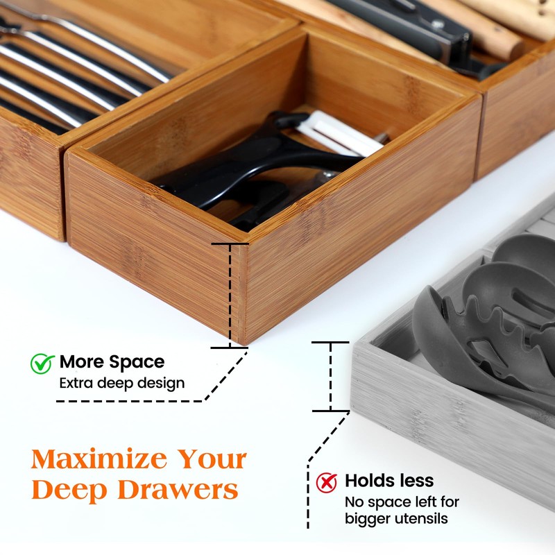 Piklohas Carbonized Bamboo Kitchen Silverwar Drawer Organizer,14.2 inch Length Natural