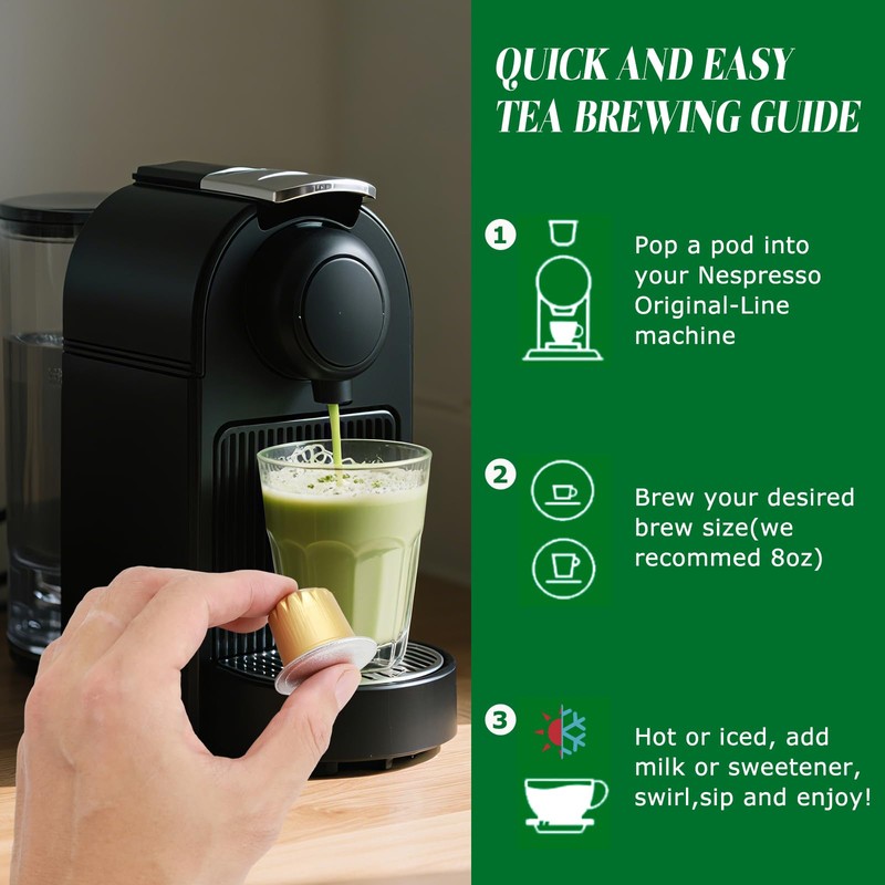 Eastsign Sweetened Matcha Latte Pods Compatible with Nespresso, Creamy &