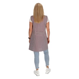 7/8 Tunic Cotton Striped Short Sleeveless Cooking Apron, Bordeaux - with embroidery