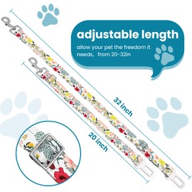 Adjustable pet cat and Dog car seat Belt， The Lanyard is Flexible and Adjustable from 20 to 33 inches (White Flower)