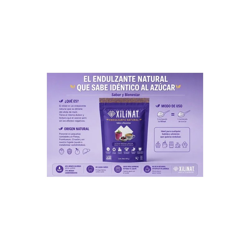 Endulzante Natural Xilinat, Xilitol, Xylitol 454 G