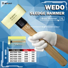 WEDO Brass Sledge Hammer 2lb, Double Face Brass Hammer with Wooden Handle,Strike Drilling Hammer, Club hammer, Crack Hammer, Brass Hammer, Die-Forged, Corrosion Resistant, 14" Length