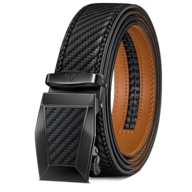 BULLIANT Men Belt, Ratchet Leather Belt Adjustable for Gift Men Dress Casual Pants Jeans 1 3/8",Cut for Fit(Black,32"-38" Waist Adjustable)