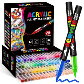 72 Colors Acrylic Paint Markers, Water-Based Acrylic Brush Tip, Acrylic Paint Pens for Wood, Rock Pating, Canvas, Glass, Fabric, Egg, Stone and DIY Crafts Making Art Supplies