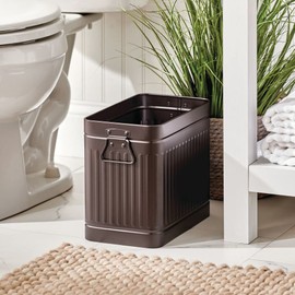 mDesign Decorative Retro Vintage Farmhouse Rectangle Metal Small Trash Can Wastebasket, Garbage Container Bin with Handles for Bathrooms, Powder Rooms, Kitchens - Oscar Collection, Bronze