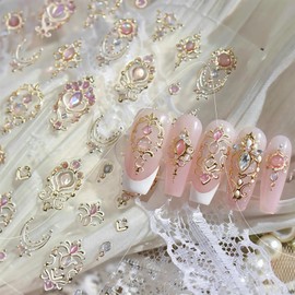 5D Embossed Gold Nail Stickers Jelly Nail Art Stickers Self Adhesive with Design Gemstone Nail Decals for Nails Art Supply Charms for Women Girls Kid Magnificent Manicure Decoration Accessories