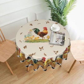 GOPIJDX Rooster Round Tablecloth 70 Inch Fall Sunflower Chicken Table Cloth Farmhouse Bird Tablecloth Buffalo Plaid Table Cover Heat Resistant Washable for Kitchen Dining Indoor Outdoor
