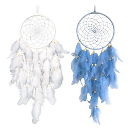 Dream Catcher, 2 Pack Blue and White Feather Dream Catchers for Wall Hanging, Boho Decor for Girls Bedroom, Dorm Room, Living Room, Window Decor, Dreamcatcher Kit with Art Deco Design
