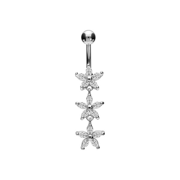 PIERCINGLINE Titanium Banana Barbell with 925 Silver Design 3 Crystal