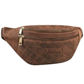 STILORD 'Azul' Premium Bum Bag Leather Women Men with Diamond Stitching - Retro Vintage Festival Bag - Fashionable Quilted Belt Bag Genuine Leather - Stylish Waist Bag, Veleta - brown., Neck pouch