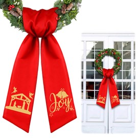 CraftyDream Wreath Sash for Front Door Wreath Satin Sash for Wreath Embroidery Monogram Wreath Sash Accessories Xmas Party Yard Doorway Indoor Outdoor Wall (Red, Gold,Nativity)