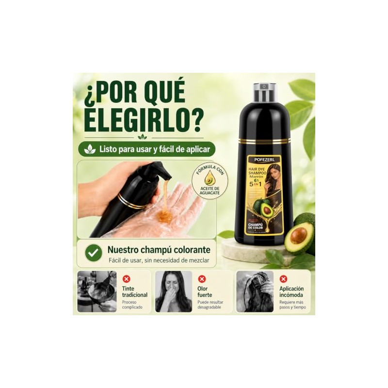 Shampoo para Canas, Hair Dye Shampoo Cubre Canas al Instante,
