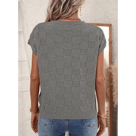 SHEWIN Womens Sweaters Solid Cap Sleeveless Vest Elegant Crewneck Stetchable Batwing Short Sleeve Knit Sweater Tops for Women Summer Fashion 2025 Trendy Womens Clothes Spring T Shirts,Gray,Large