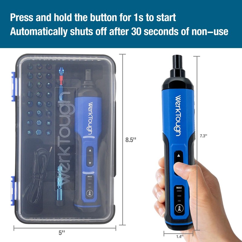 PowerTough 4v Mini Electric Cordless Screwdriver with 3-Gear Torque, 5Nm