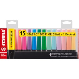 Stabilo Boss Original Desktop Set con 15 Marcatextos Fluorescentes