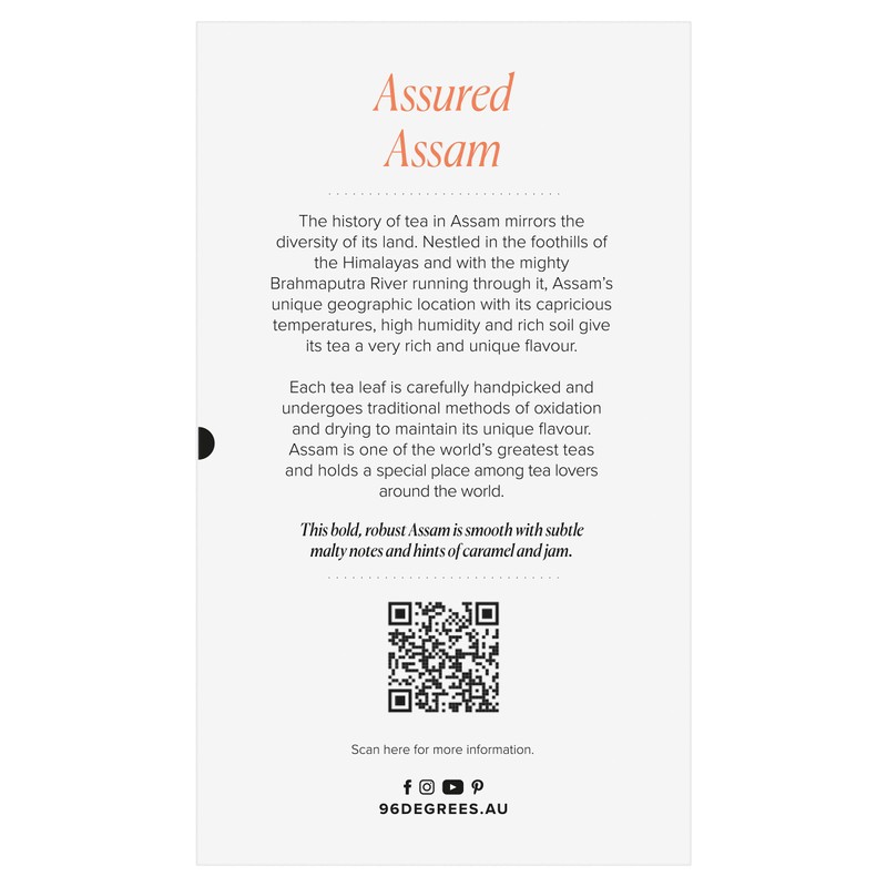 96° Assam Tea - 20 Pyramid Tea Bags, Individually Wrapped,