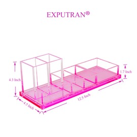 EXPUTRAN Acrylic Desk Organizer 4-Piece Desk Kit + Free Complimentary Acrylic Ruler, Desktop Organization for Office or Home，Rose Red
