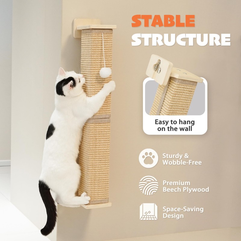 PETKARAY Wall Mounted Cat Scratcher, 30" Large Sisal Cat Scratcher