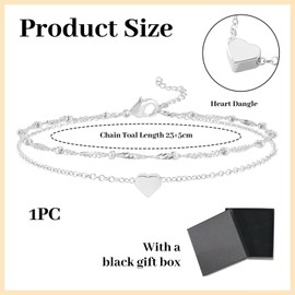 LunarCharm Anklets for Women, Stainless Steel Heart Anklets for Women, Heart Link Anklets, Summer/Beach Jewelry Accessories