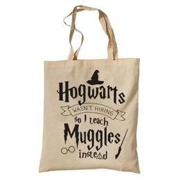 tradercat Jute Bag Printed Vintage 100% Cotton, Fabric Bag Printed, Great Gift for Teachers, Jute Bag Aesthetic as a Fashionable Accessory with Saying (I Teach Muggles - Natural), Natural Beige